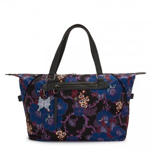 Black Flower Kipling Art Medium Duffle Bags | UAE-K2013V