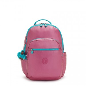 Pink Metal Kipling Seoul Large Laptop Backpacks | UAE-K1339E