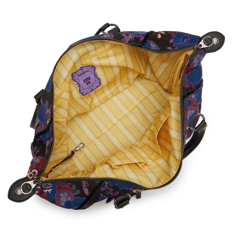 Black Flower Kipling Art Medium Duffle Bags | UAE-K2013V