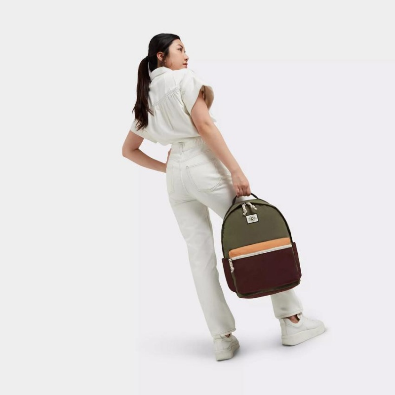 Olive Burgundy Kipling Damien Large Fashion Backpacks | UAE-K1250W