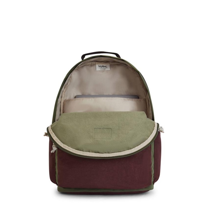 Olive Burgundy Kipling Damien Large Laptop Backpacks | UAE-K1326I