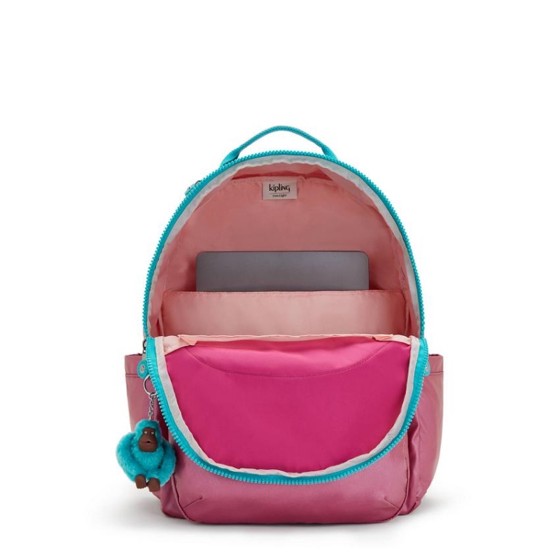 Pink Metal Kipling Seoul Large Metallic Backpacks | UAE-K1367T