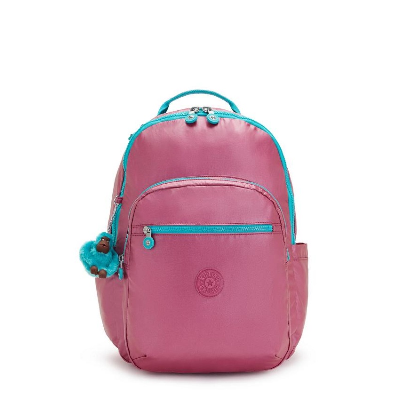 Pink Metal Kipling Seoul Large Metallic Backpacks | UAE-K1367T