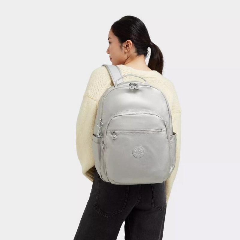 Silver Kipling Seoul Large Metallic Backpacks | UAE-K1368Y