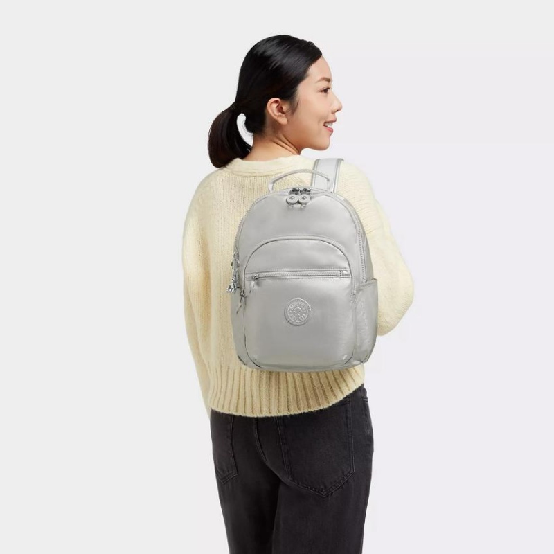 Silver Kipling Seoul Small Metallic Backpacks | UAE-K1371O